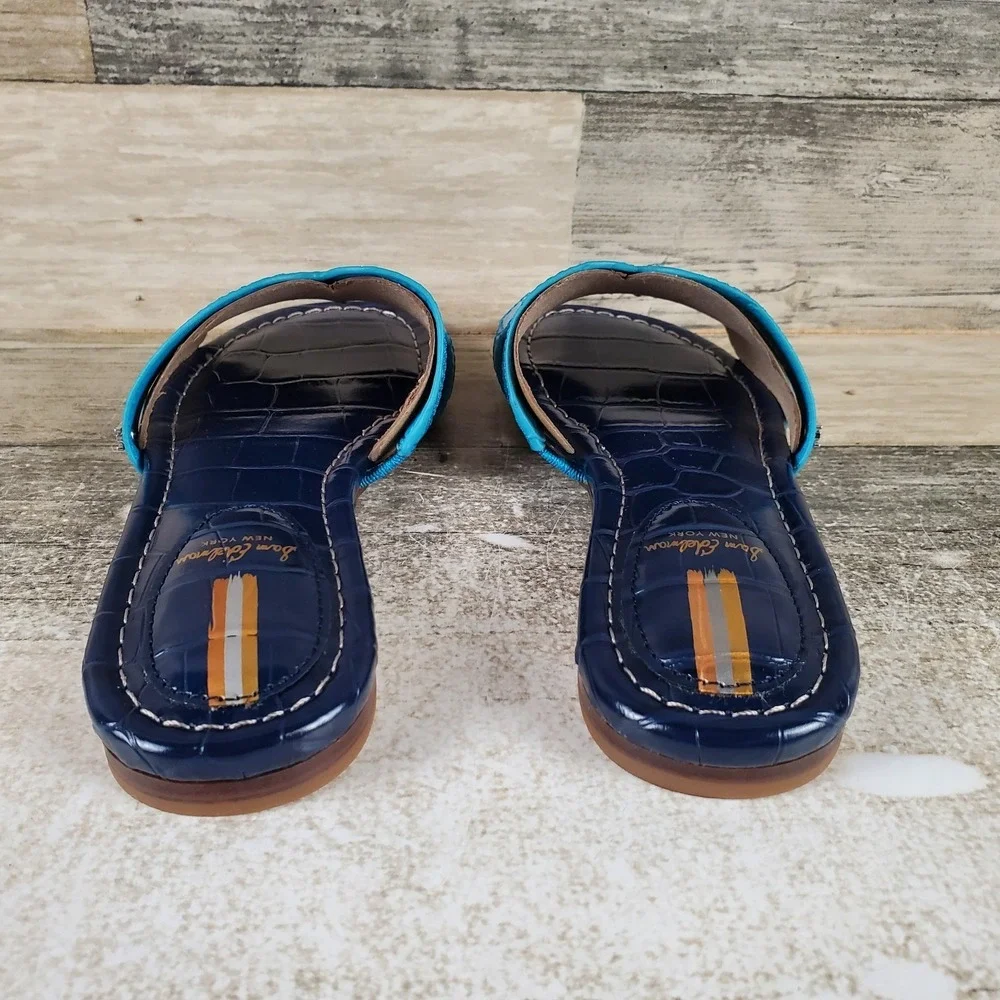 Sam Edelman Bay Kids Slide Sandals Sz 2 M Blue Hudson Navy Leather Slip On Flat